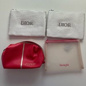 2 Dior makeup bags, 1 Shesido bag, 1 benefit bag